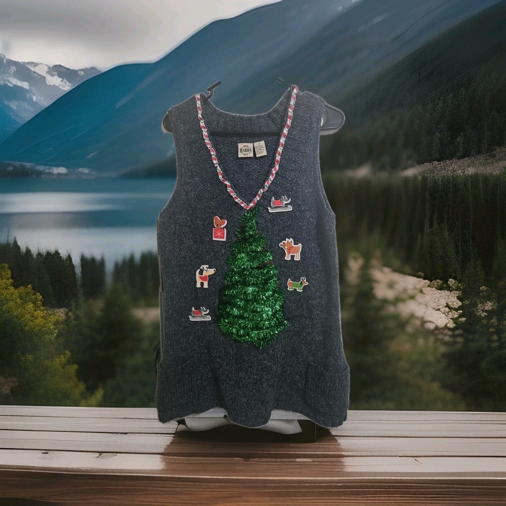 Vintage B moss UGLY Christmas  Wool Blend‎  Sweater Vest Womens M  Handmade Made